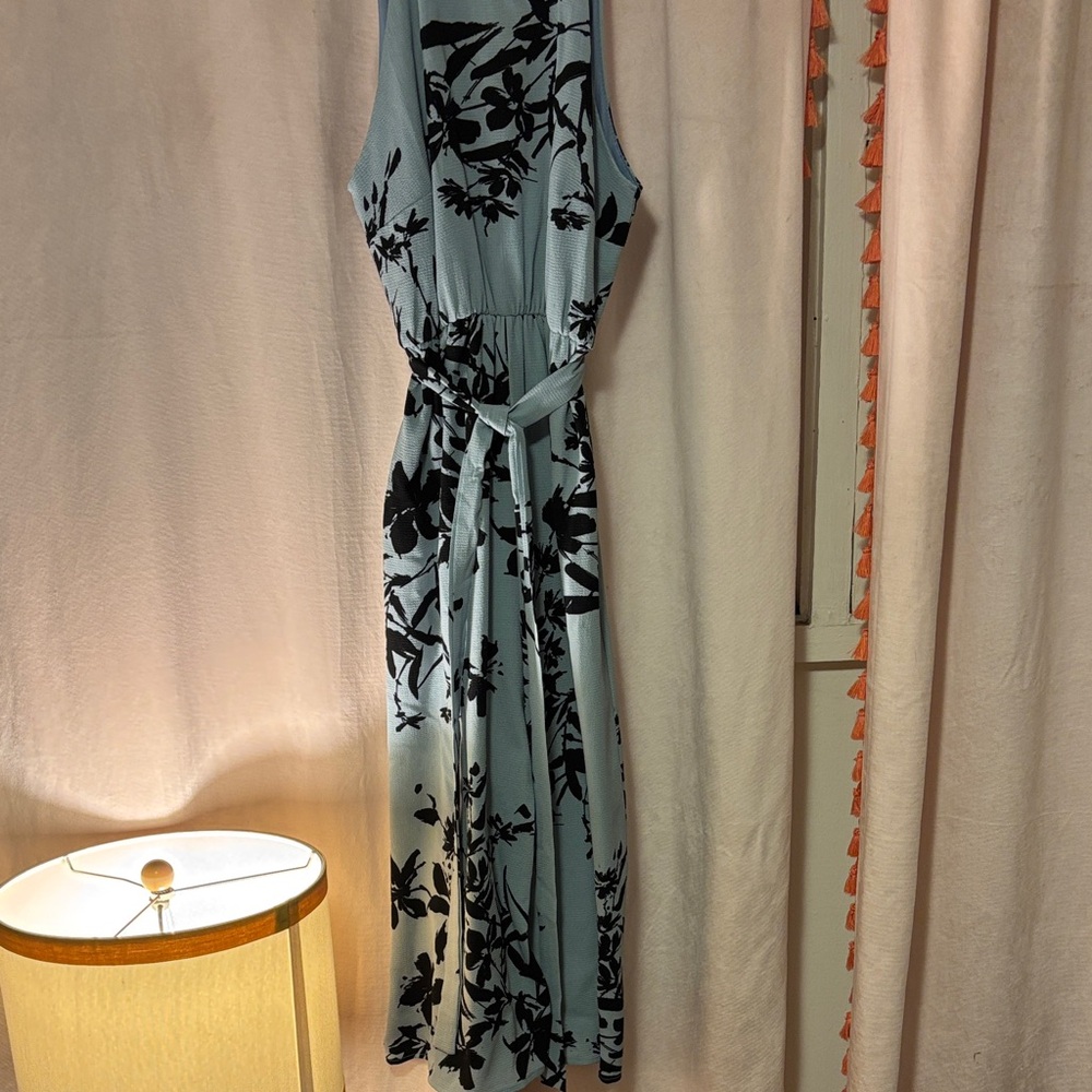 Peppermint Blue and Black Floral Maxi Dress